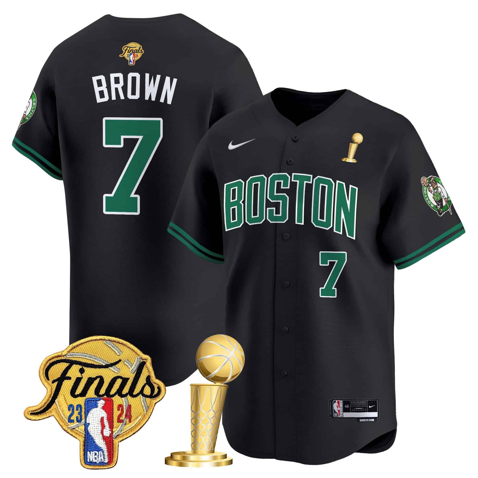 Men Boston Celtics 7 Brown Black 2024 Nike Final & Champions Patch Baseball NBA Jersey